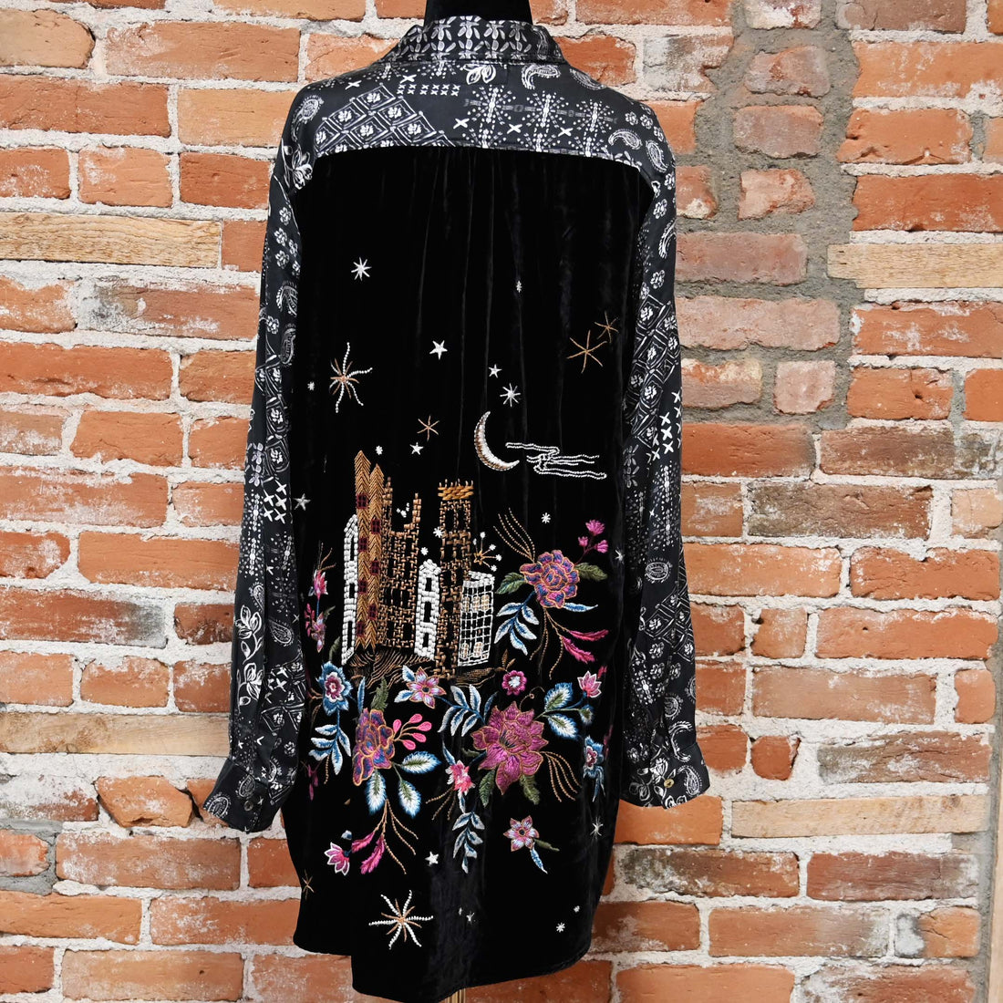 Johnny Was Cordelia Velvet Embroidered Back Shirt In Multi view of back