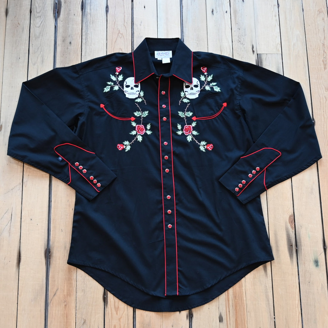 Rockmount Vintage Embroidered Black Shirt Skull Rose