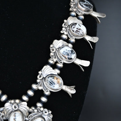 White Buffalo Squash Blossom Necklace view of detail