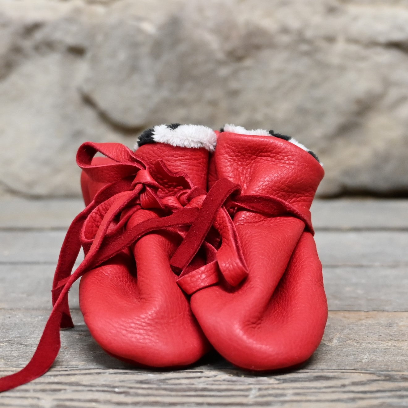 Red Baby Moccasins W/Dalmation Lining