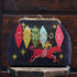 View of Beaded handbag in Atomic Ranch colors with tortoise shell lucite handle