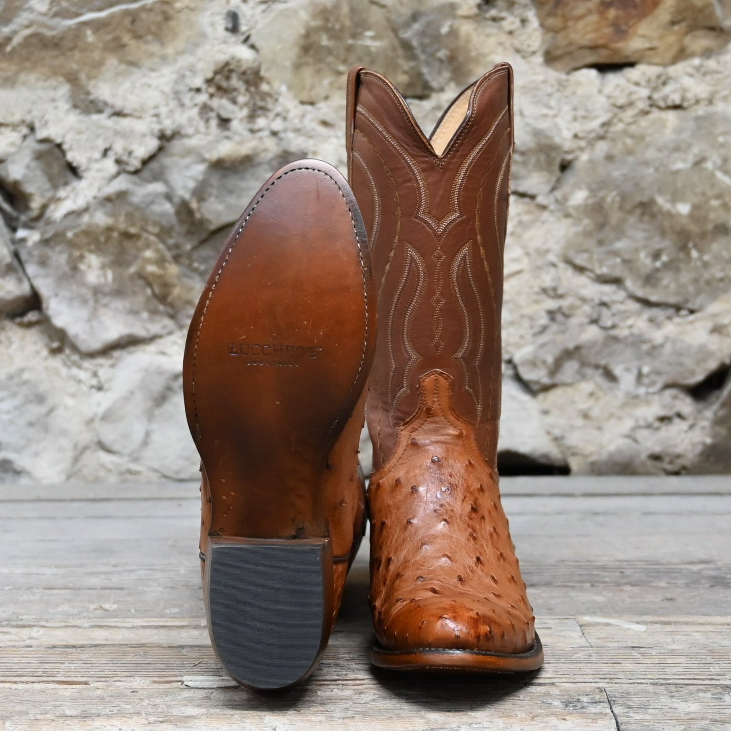 Men's 13 Leather Boot W/Full Quill Ostrich In Tan