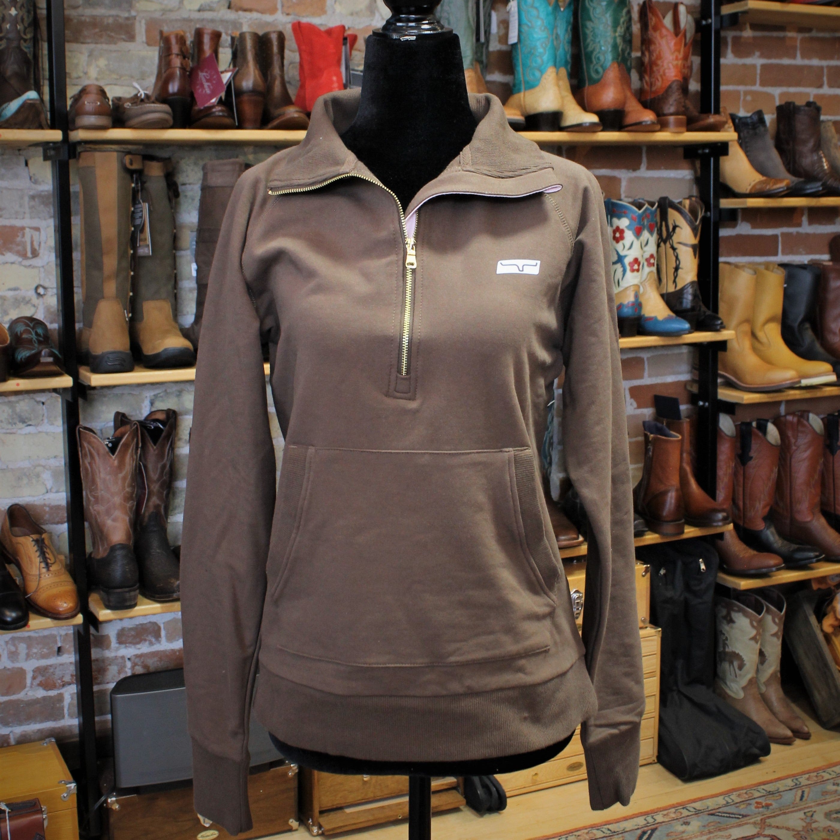 Kimes Ranch Ladies Maricopa Quarter Zip-Tech in Cocoa Brown view of front