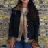 Morris Kaye & Sons – Black Denim Jacket with Red Fox Fur Cuffs, Collar & Placket