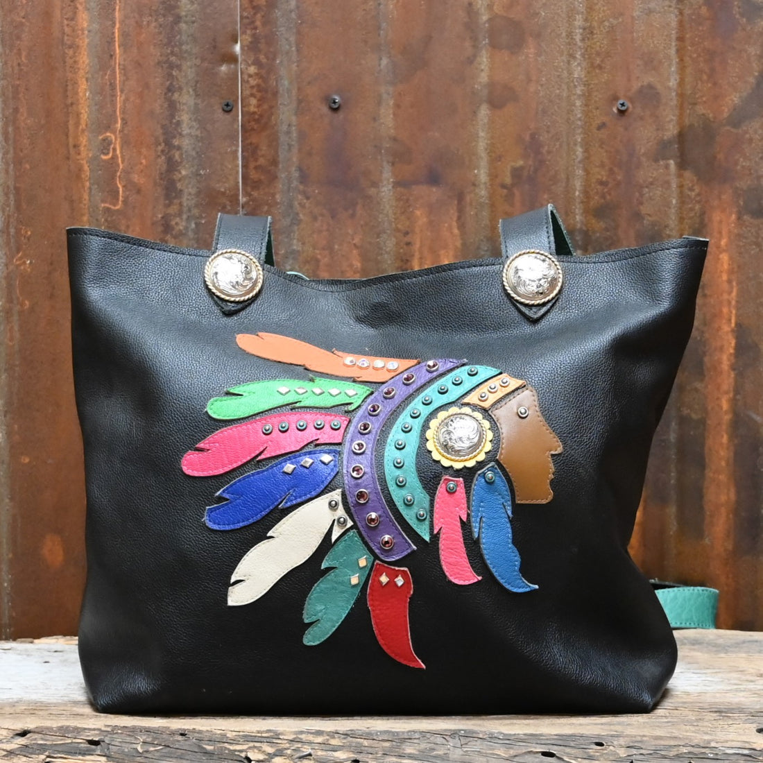 Black Indian Chief Tote No Fringe Large view of front