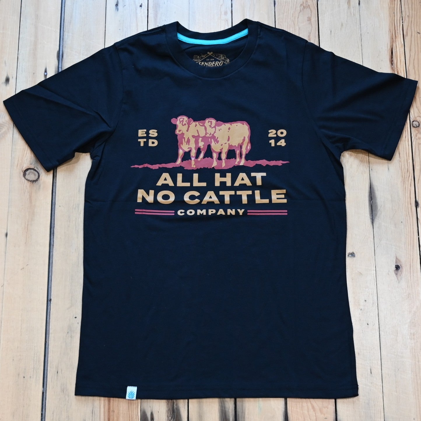 Sendero black “All Hat No Cattle” tee with white Western graphic