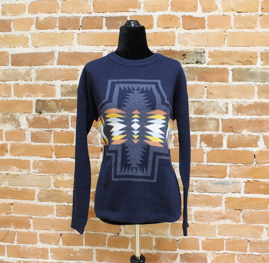 Ladies Pendleton Cotton Graphic Sweater in Dark Blue Harding view of front