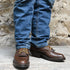 Nicks Leather Cowboy Packer Boot In Walnut view of front and side of boot on model size 11.5