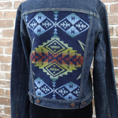 Ladies Pendleton Denim Wool Jean Jacket in Pinto Mountains - Denim view of back