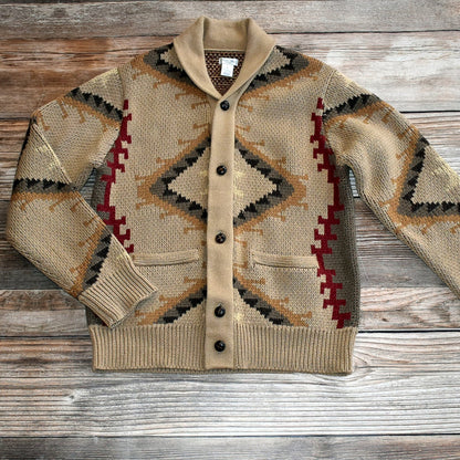 Mens Sand Colored Boone Sweater with Kingman Knit Pattern view of front