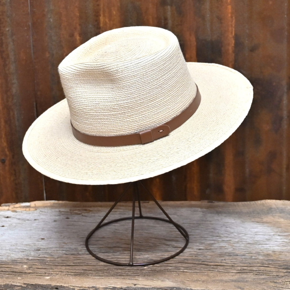 Guatemalan Fine Palm Fedora, 3&quot; Brim, With Leather Band. Tear Drop Crease. view of hat