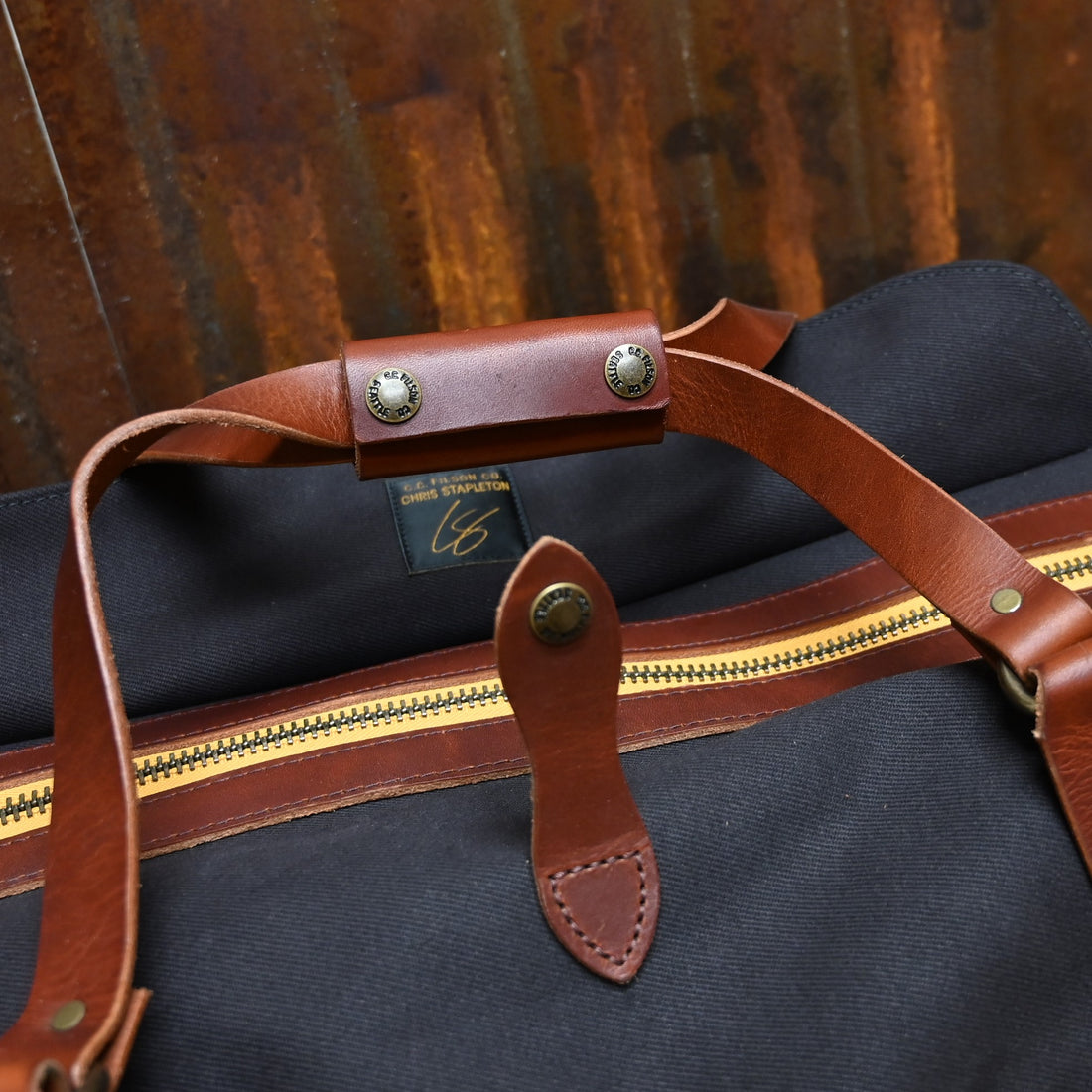 View of zipper of duffle bag