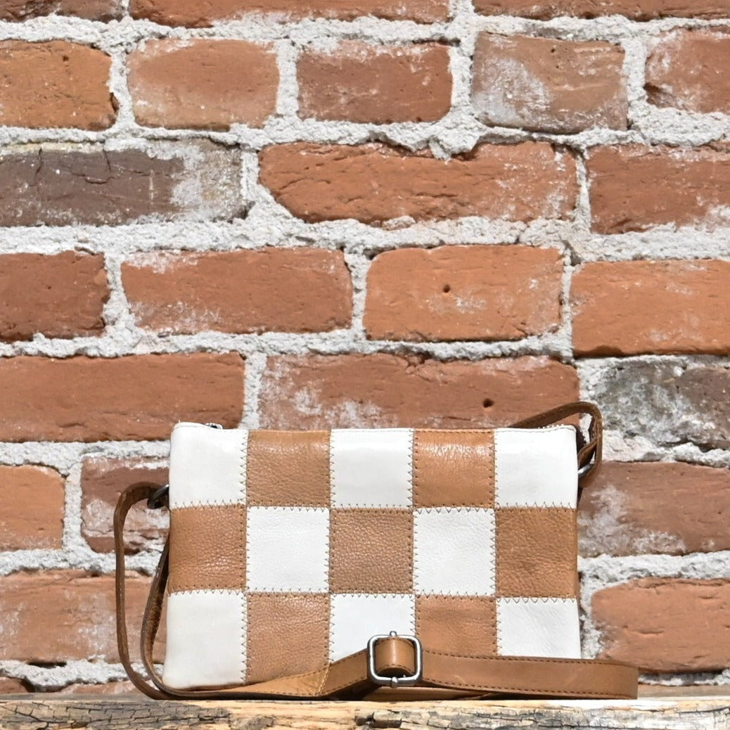 Latico Sadie Crossbody in Oat Patchwork view of front