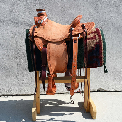13 3/4&quot; Wade Saddle Half Breed with Daisy Border view of saddle