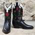 Ladies 11" Black Leather Boot W/Inlayed Roses view of front and side