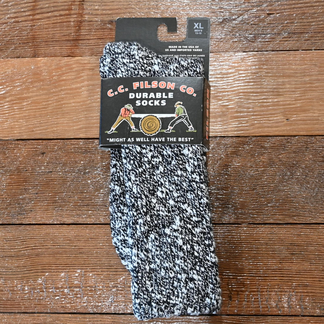 Filson Cotton Ragg Socks in black with cushioned footbed and ragg knit design