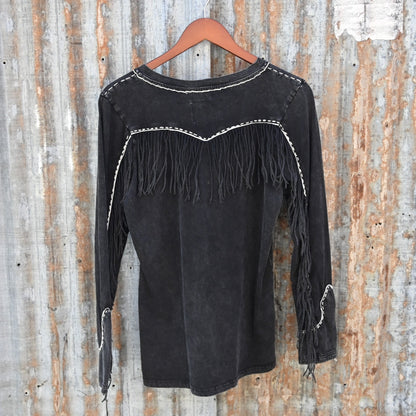 Double D Ranch Wild Like the West Tee Long Sleeve view of back with fringe