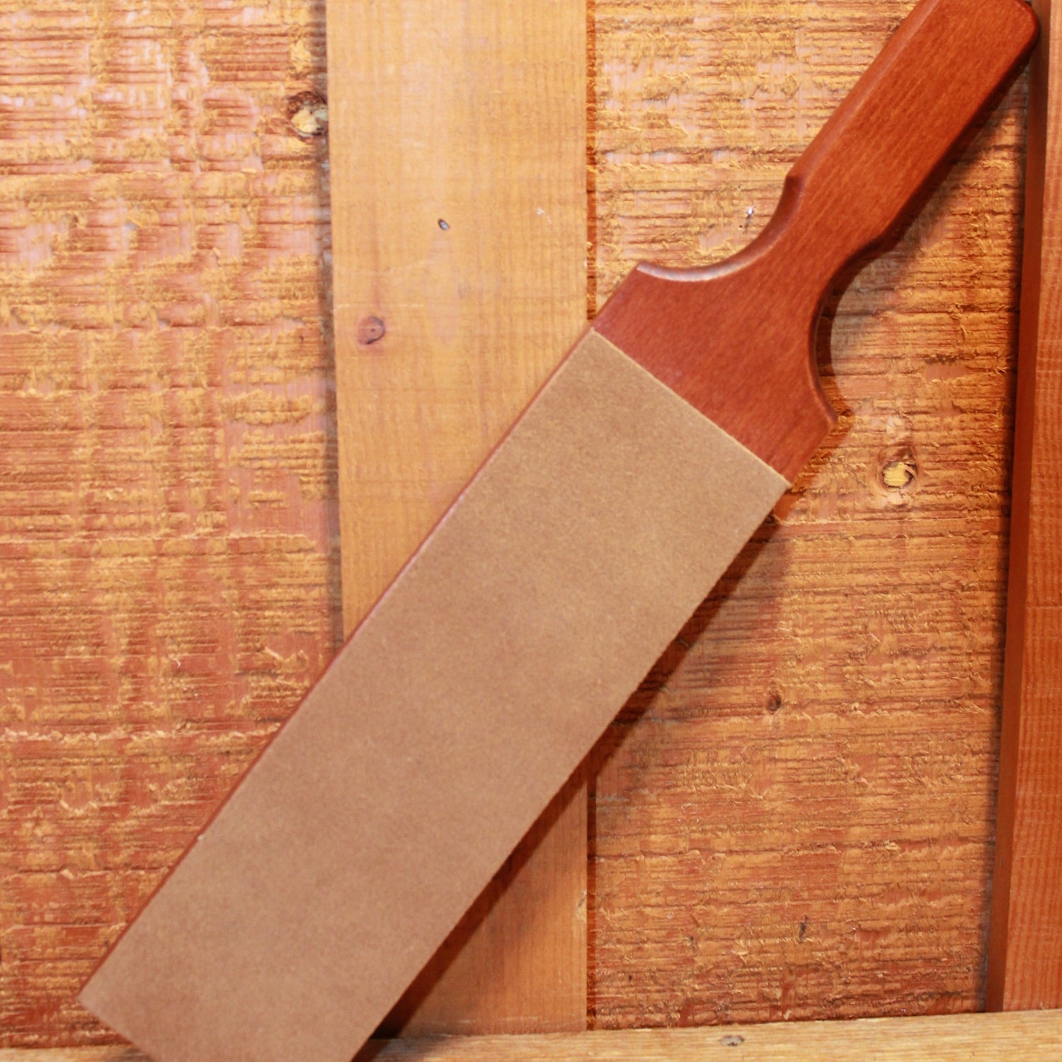 Extra Large Wooden Strop W/10&quot;x3&quot; Leather Strip on 1 Side view of strop