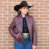Ladies Lightweight Leather Jacket with Zip Front in Merlot view of front