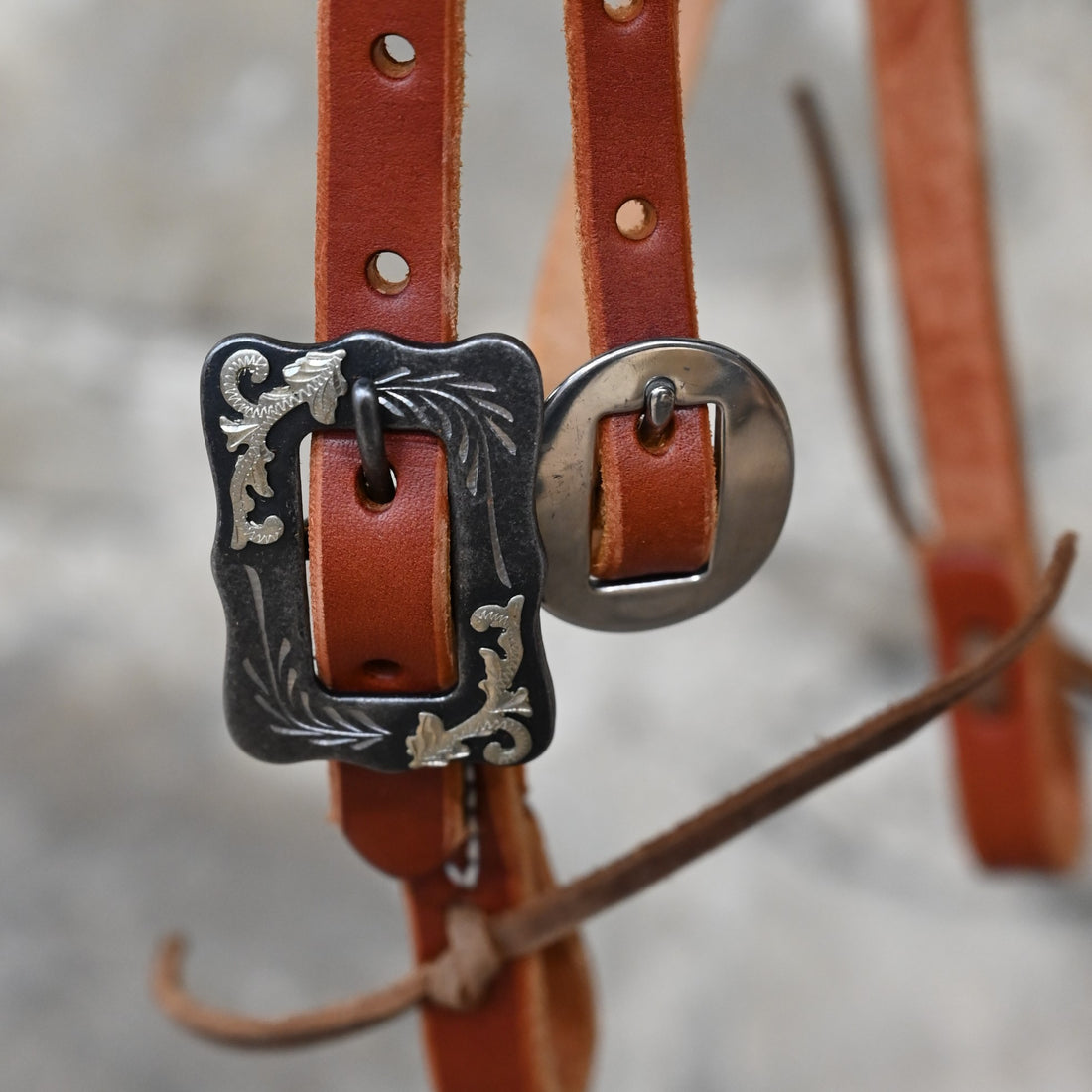 Browban Headstall With Single Steel and Scroll Buckle view of buckles