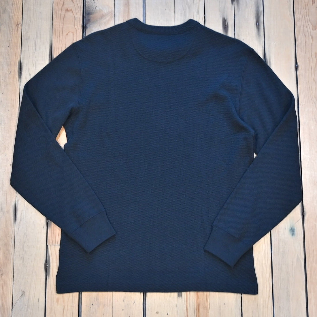 Filson Waffle Knit Thermal Crewneck in navy cotton with waffle texture and rib-knit cuffs