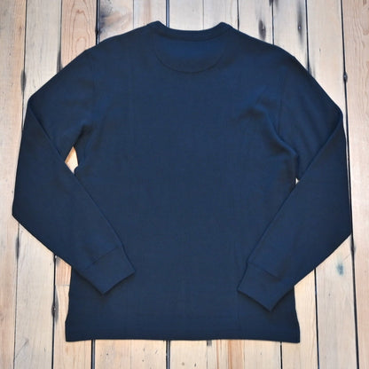 Filson Waffle Knit Thermal Crewneck in navy cotton with waffle texture and rib-knit cuffs