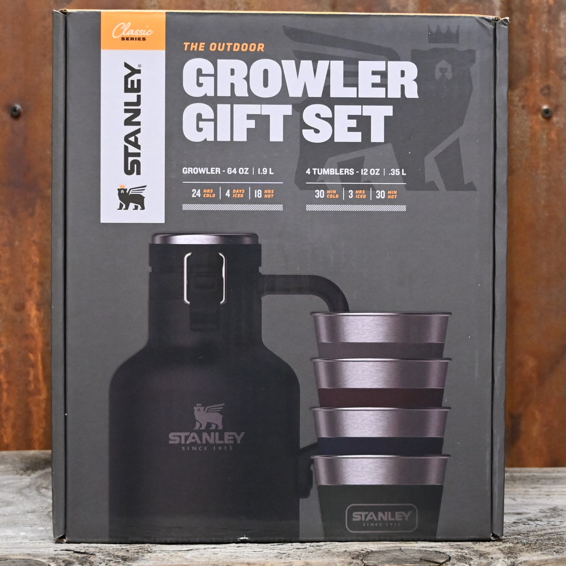 Stanley Outdoor Growler Gift Set in Matte Black view of growler gift set