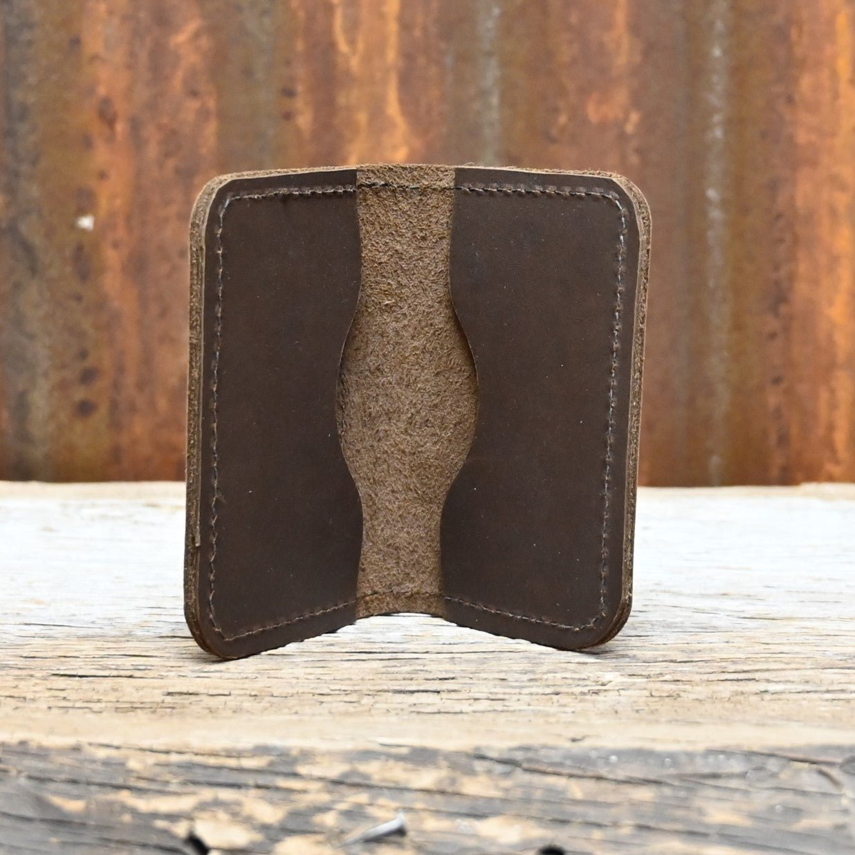 Frost River Leather Business Card Holder view of holder open