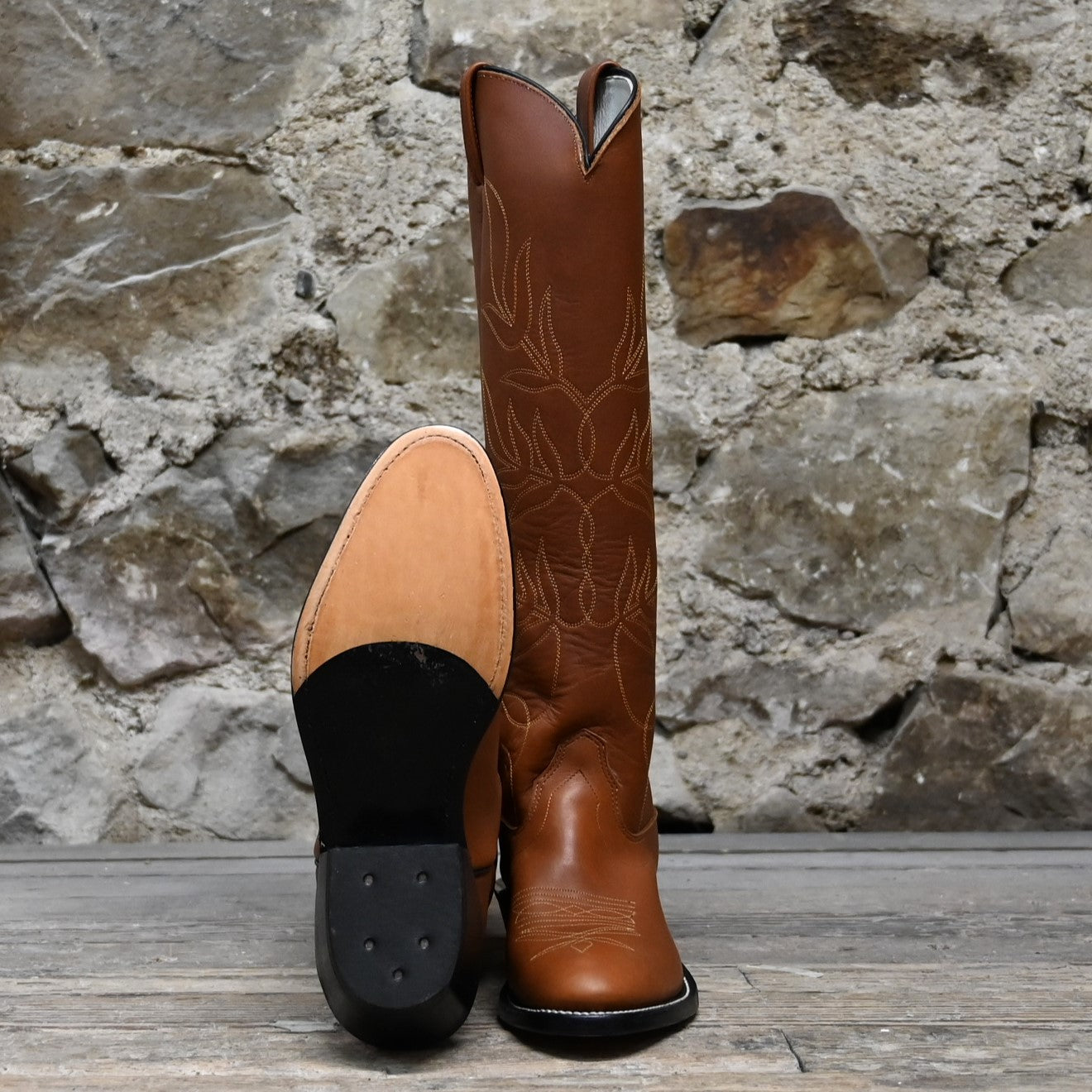 17&quot; Tall Leather Polo Style Boot W/Brown Mule Vamp view of bottom