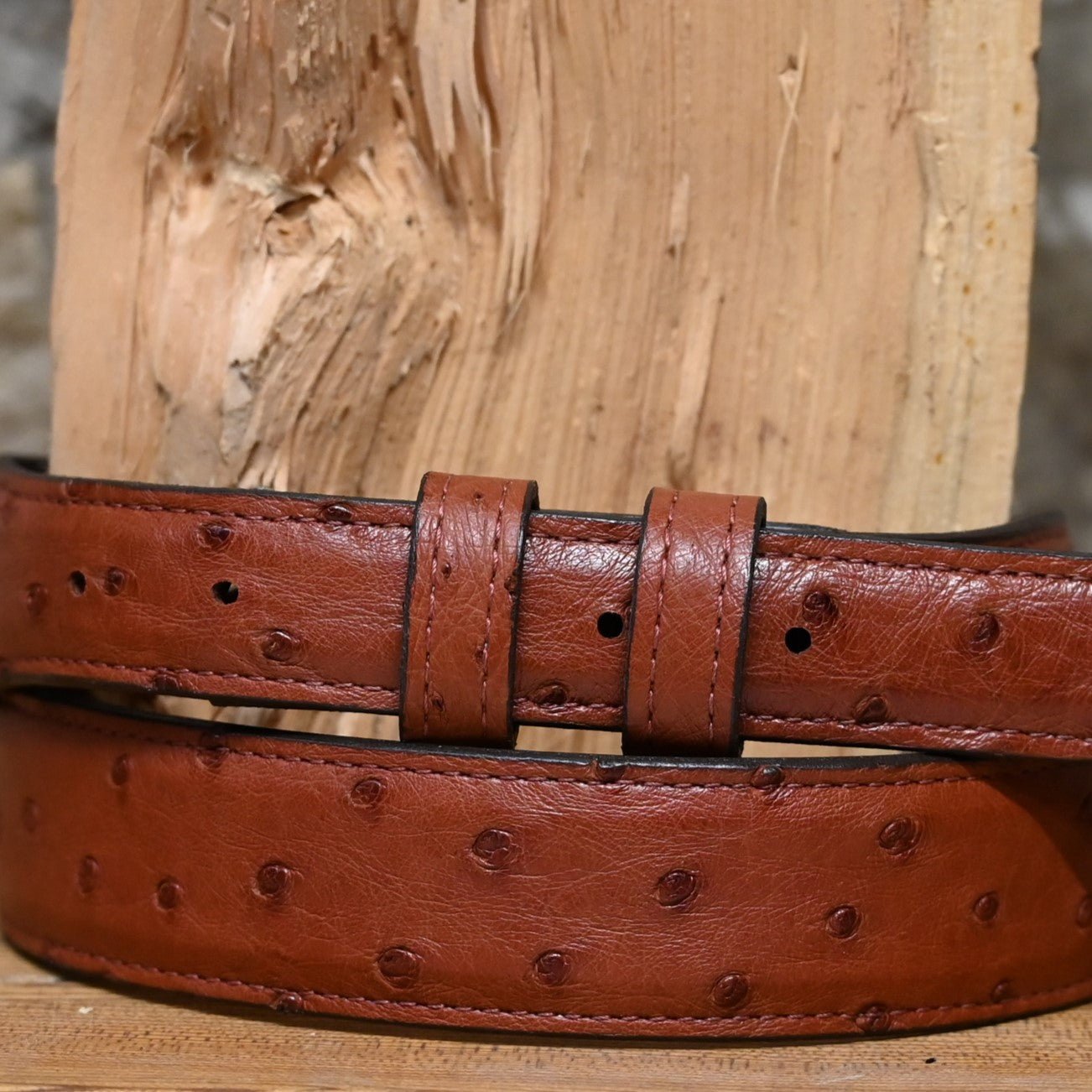 Almond Ostrich Belt view of belt