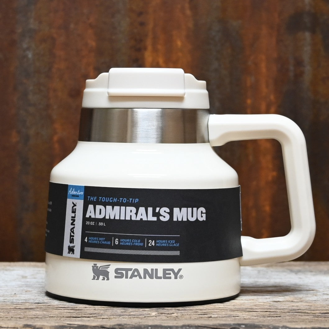 Stanley Tough to Tip Admiral’s Mug 20oz in cream gloss with wide base and handle.