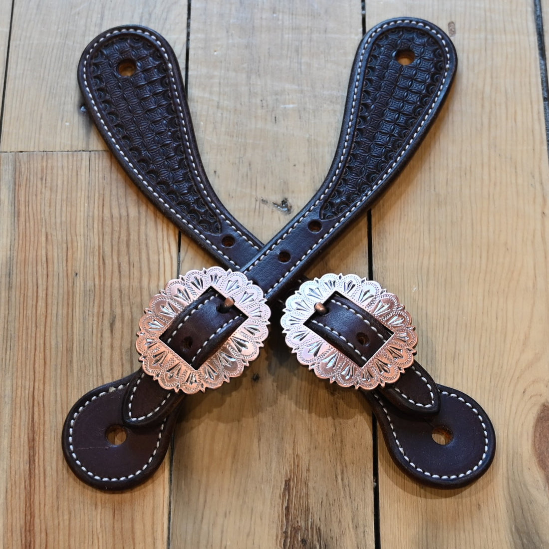 Deeter Geometric Pattern Hand Stamped Spur Strap with Fancy Buckle