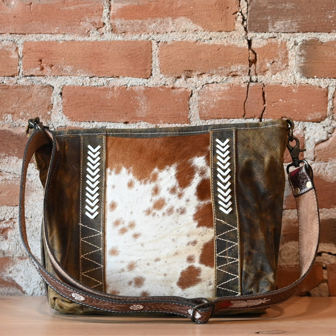 Myra Cornell Rose leather &amp; hairon handbag