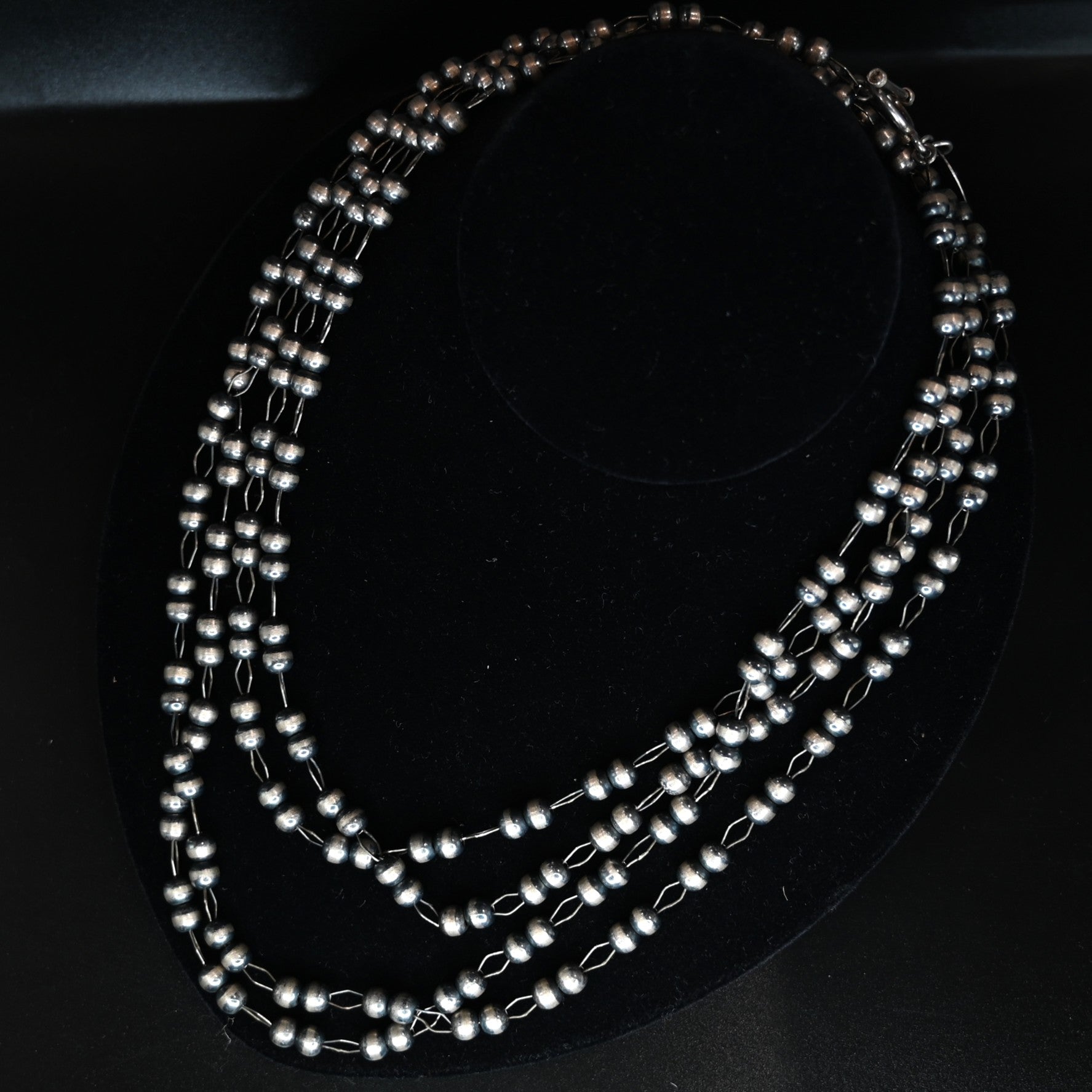 Long Beaded Heavy Sterling Silver Necklace