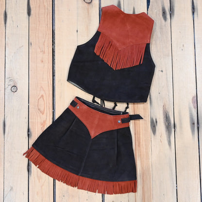 SouthBay cedar dark-brown rust leather girls skirt and vest set genuine leather youth Western