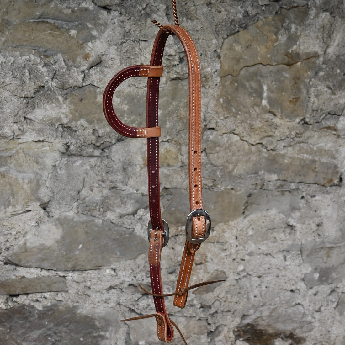 Berlin Custom Leather Double Stitched Sliding Ear Headstall view of headstall