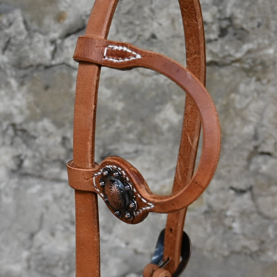 Headstall with Copper Berry Concho close up view