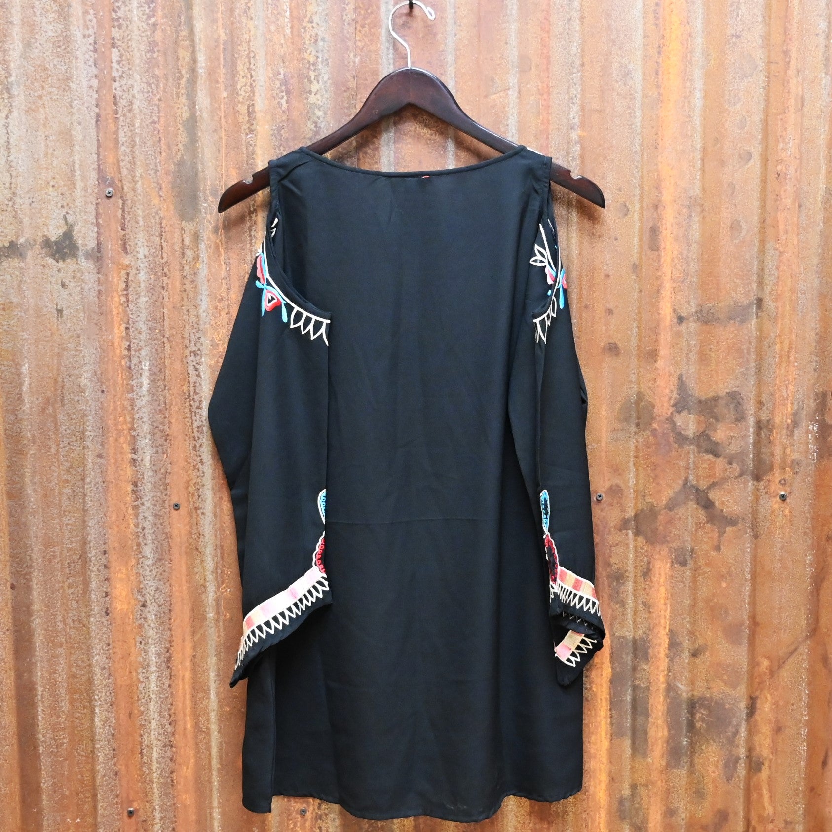 Ladies Black Embroidered Cold Shoulder Shirt view of back