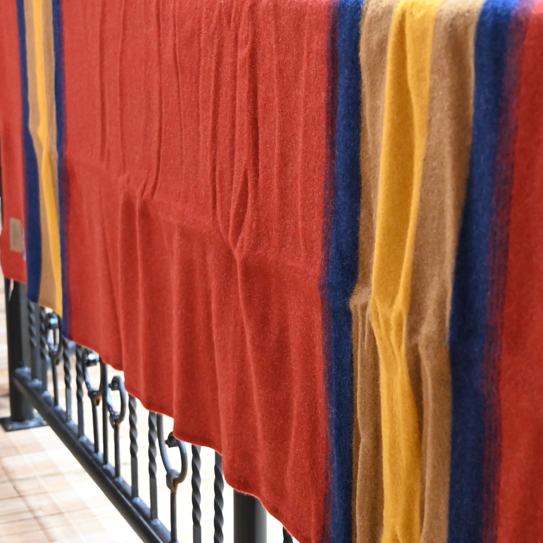 View of Pendleton Zion National Park Queen blanket in red with blue and gold jacquard bands