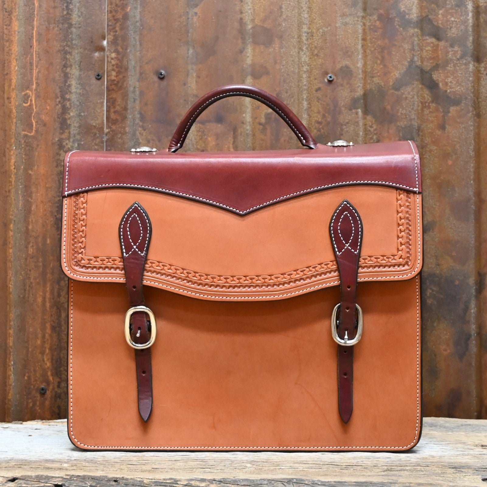 Tooled Leather Briefcase view of front