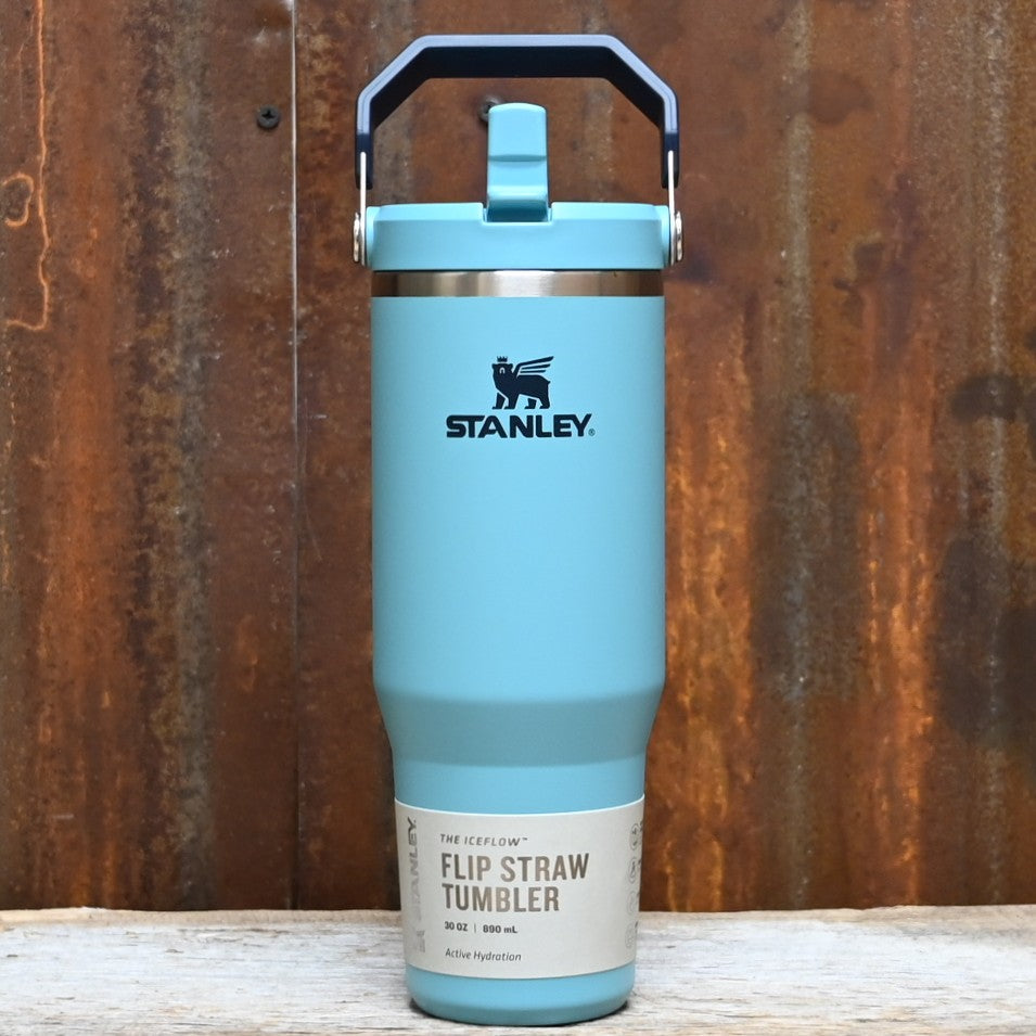 Stanley 30oz IceFlow 2.0 Flip Straw Tumbler in Agave green with handle and straw lid.
