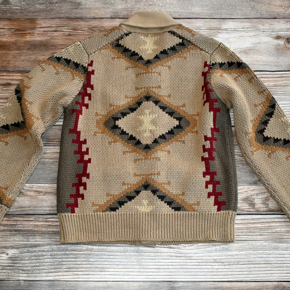 Mens Sand Colored Boone Sweater with Kingman Knit Pattern view of back