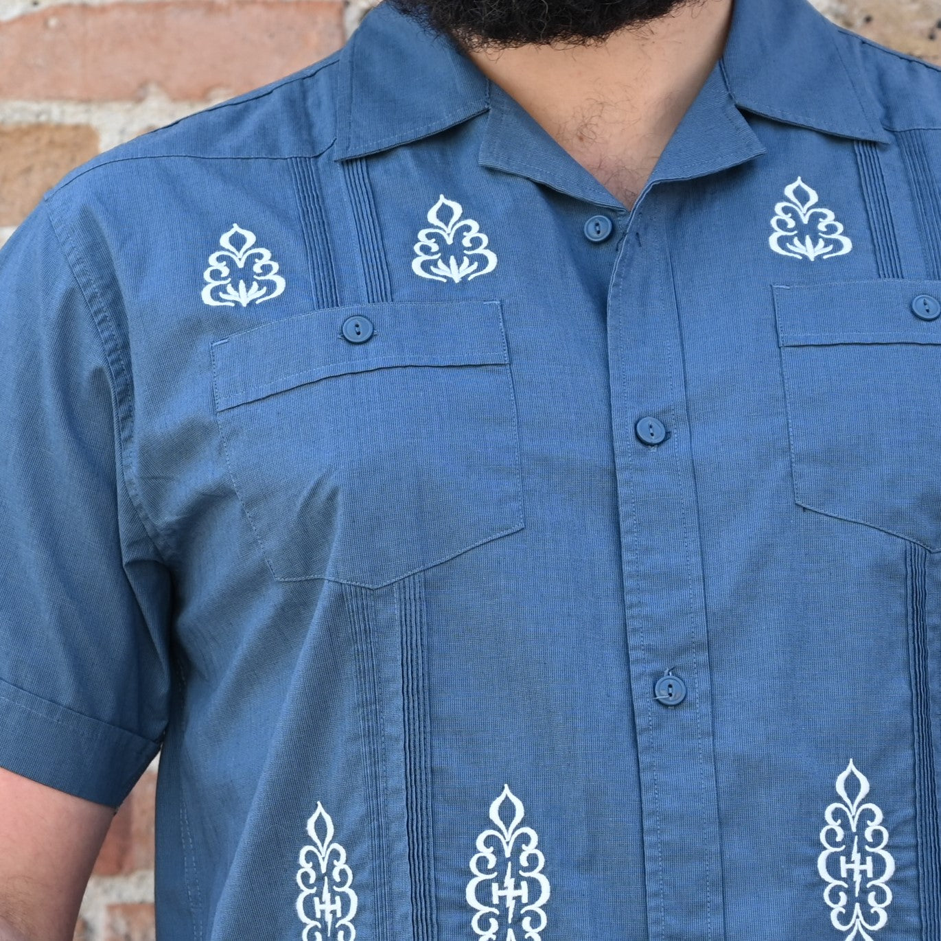 Guayabera Shirt in Midnight view of detail