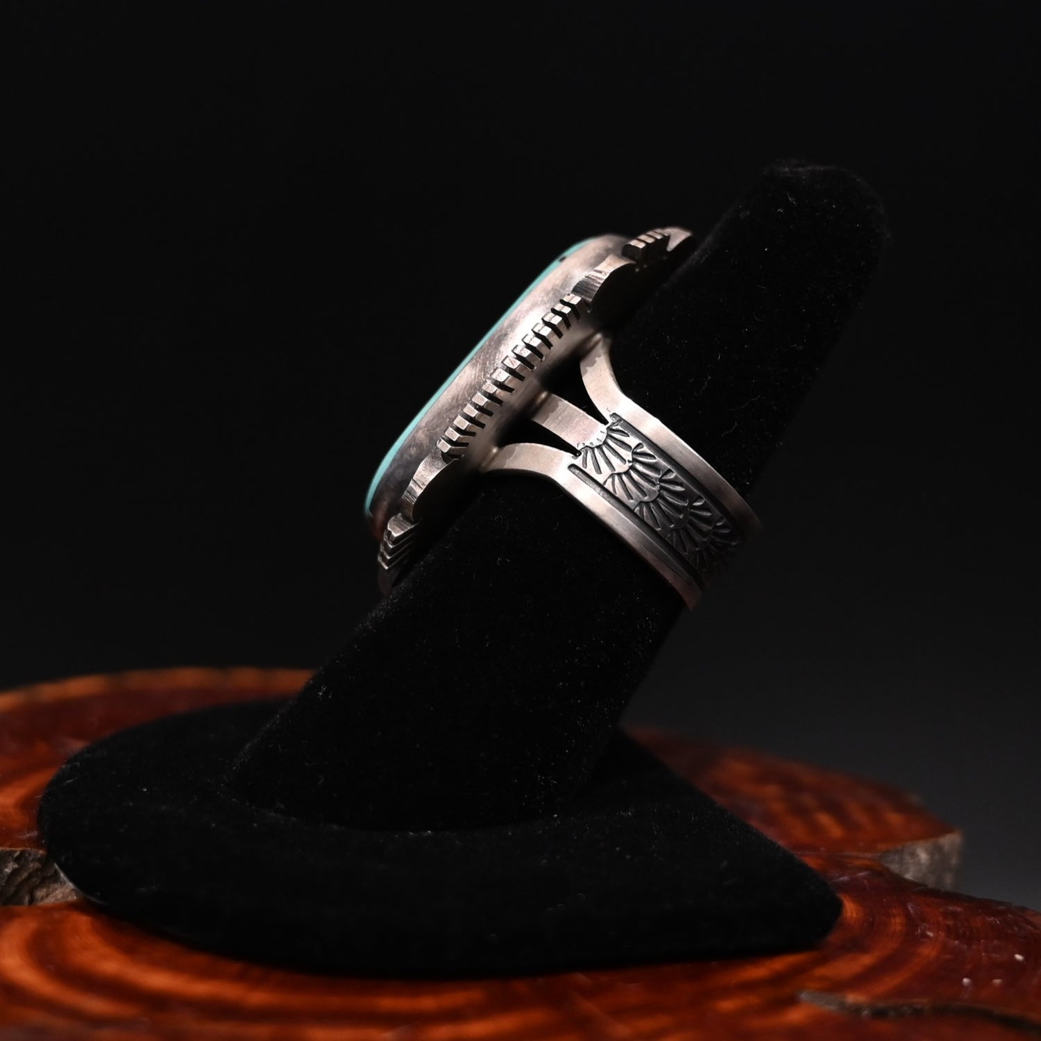 View of side of ring and band