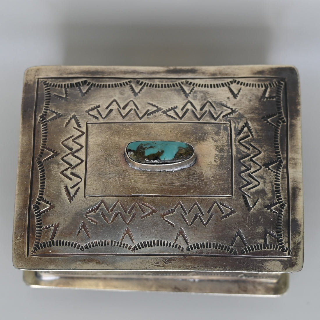 Small Stamped Box with Turquoise view of top