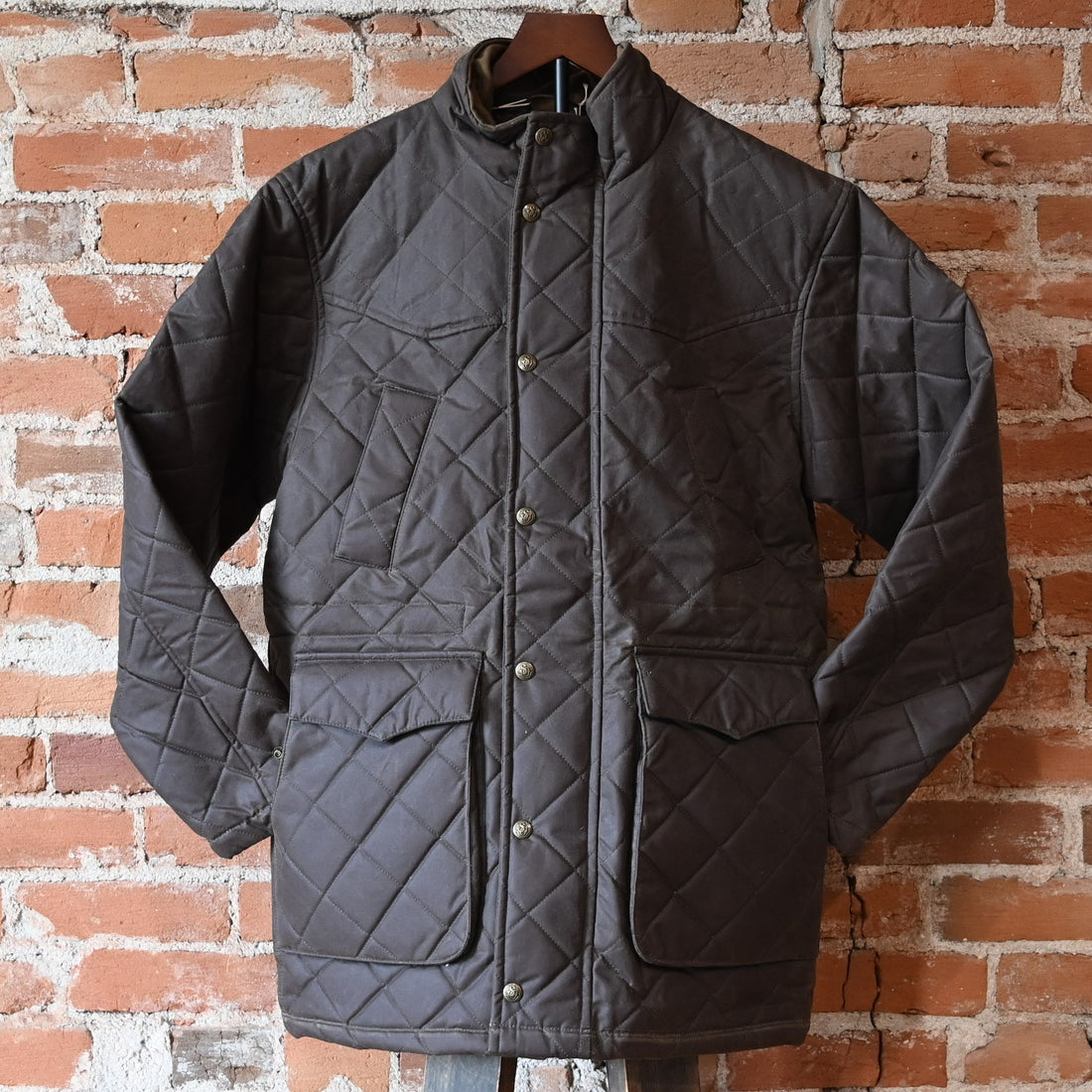 Schaefer RangeWax Sharptail Quilted Jacket in Oak with waxed cotton shell and wool insulation