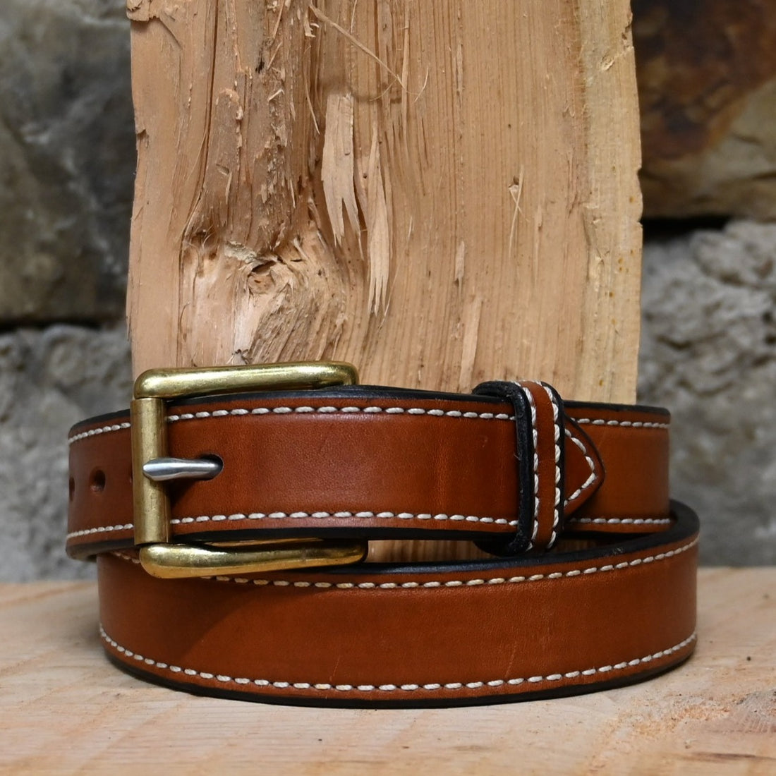 1.25&quot; Brown Double Stitched Belt view of belt