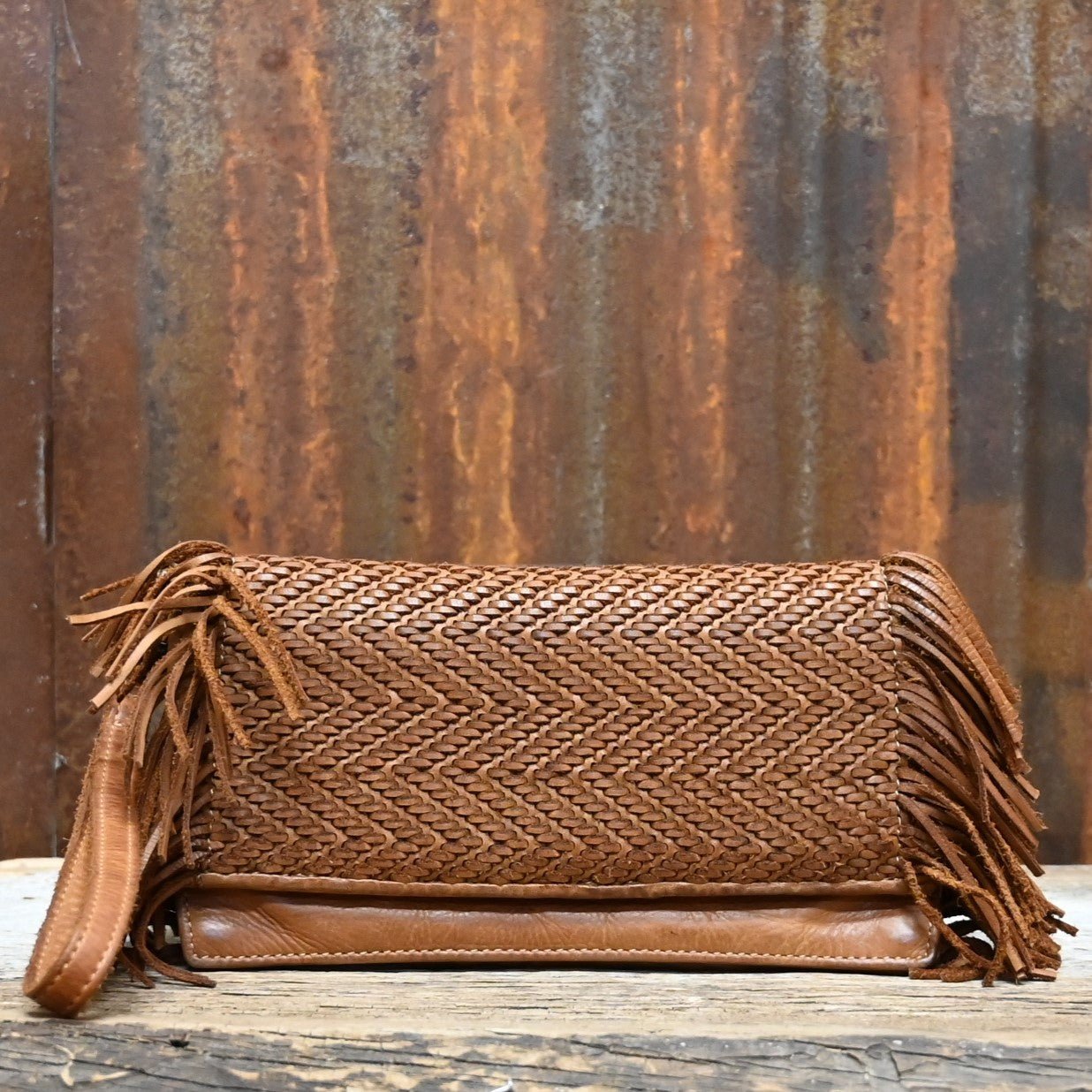 Latico Glory Clutch in Cognac view of back