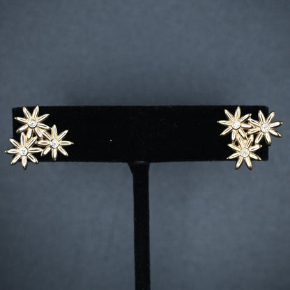 DAISY TRIO EARRINGS- 6- .12 CT TOTAL EF VS DIAMONDS- MINED- 18K YELLOW GOLD view of earrings