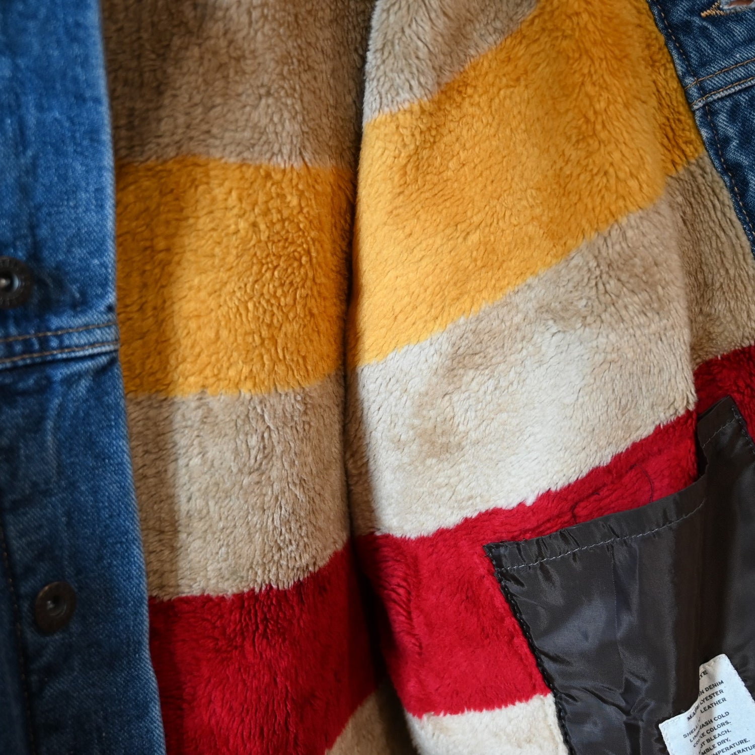 Schaefer Legend medium indigo denim jacket with fleece blanket lining and leather collar